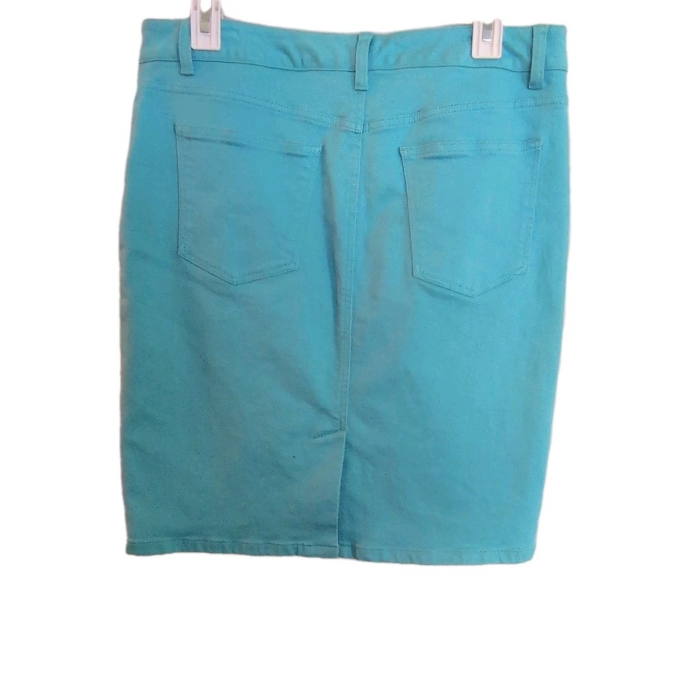 Talbots Turquoise Denim Straight Pencil Skirt Size 8 Button Pockets Knee Length - Picture 5 of 8